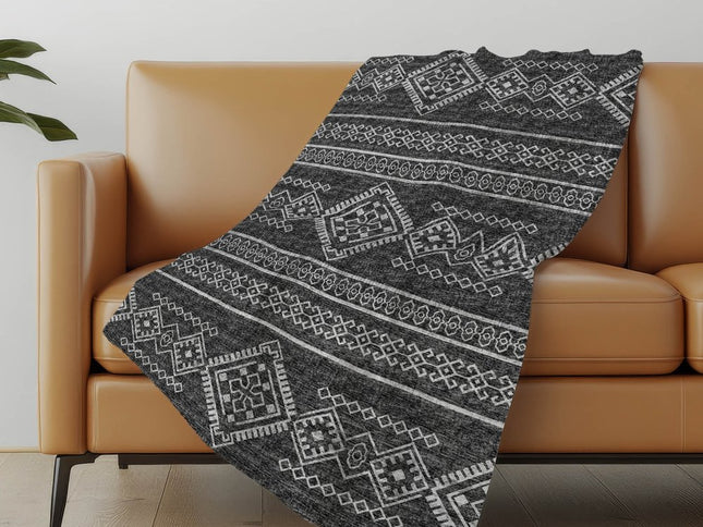 50" X 70" Gray And Charcoal Geometric Polyester Woven Plush Throw Blanket