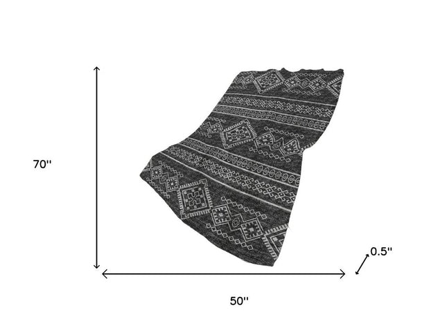 50" X 70" Gray And Charcoal Geometric Polyester Woven Plush Throw Blanket