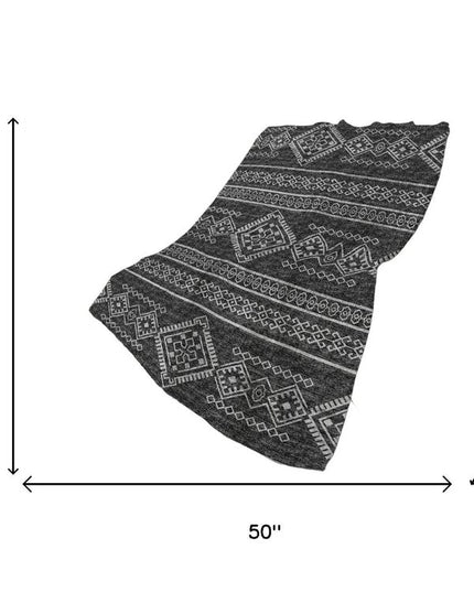 50" X 70" Gray And Charcoal Geometric Polyester Woven Plush Throw Blanket