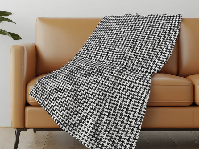 50" X 70" Black And White Houndstooth Polyester Woven Plush Throw Blanket
