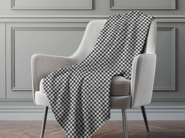50" X 70" Black And White Houndstooth Polyester Woven Plush Throw Blanket
