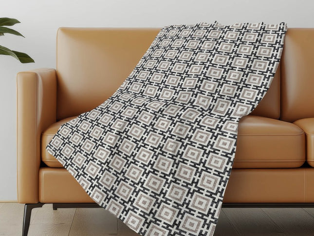 50" X 70" Black And Ivory Geometric Polyester Woven Plush Throw Blanket