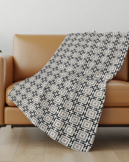 50" X 70" Black And Ivory Geometric Polyester Woven Plush Throw Blanket