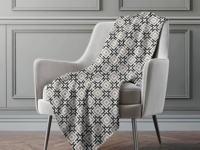 50" X 70" Black And Ivory Geometric Polyester Woven Plush Throw Blanket