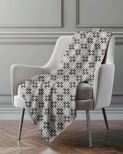 50" X 70" Black And Ivory Geometric Polyester Woven Plush Throw Blanket