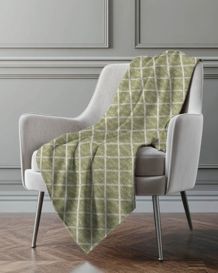 50" X 70" Artichoke Green And Beige Geometric Polyester Woven Plush Throw Blanket