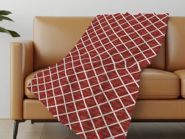 50" X 70" Red And Ivory Geometric Polyester Woven Plush Throw Blanket