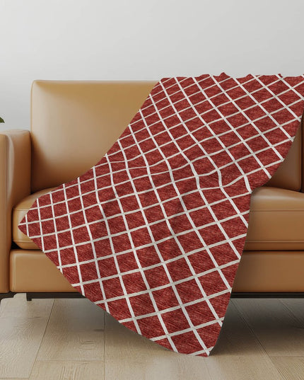 50" X 70" Red And Ivory Geometric Polyester Woven Plush Throw Blanket