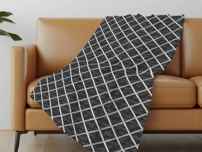50" X 70" Black And Ivory Geometric Polyester Woven Plush Throw Blanket