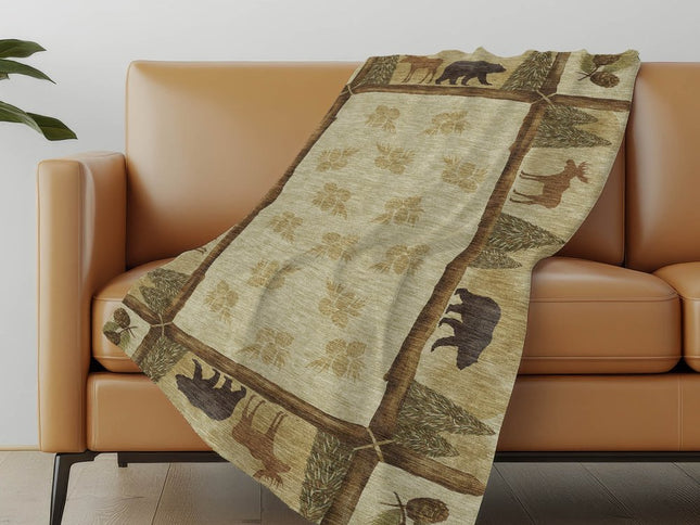 50" X 70" Khaki Green And Beige Animal Print Polyester Woven Plush Throw Blanket