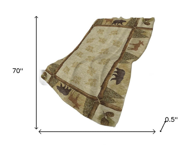 50" X 70" Khaki Green And Beige Animal Print Polyester Woven Plush Throw Blanket