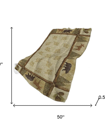 50" X 70" Khaki Green And Beige Animal Print Polyester Woven Plush Throw Blanket