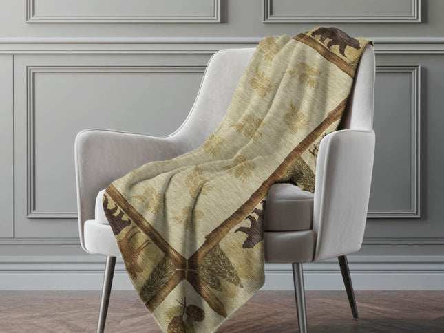 50" X 70" Khaki Green And Beige Animal Print Polyester Woven Plush Throw Blanket