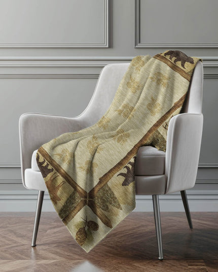 50" X 70" Khaki Green And Beige Animal Print Polyester Woven Plush Throw Blanket