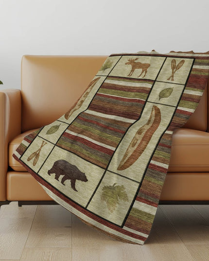 50" X 70" Beige Rust And Green Animal Print Polyester Woven Plush Throw Blanket
