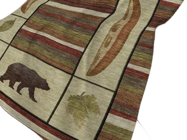 50" X 70" Beige Rust And Green Animal Print Polyester Woven Plush Throw Blanket