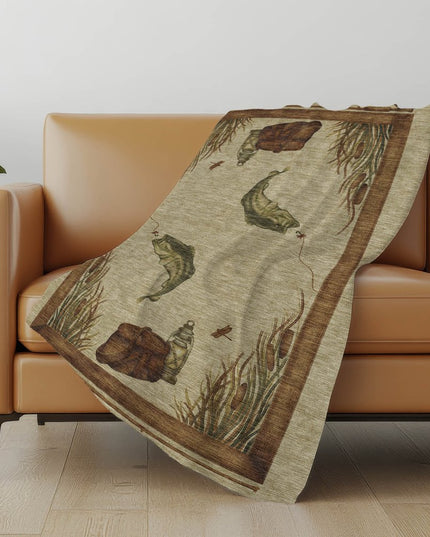 50" X 70" Khaki Beige And Green Animal Print Polyester Woven Plush Throw Blanket