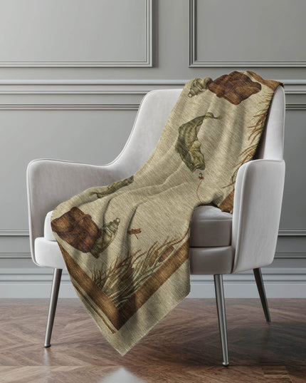 50" X 70" Khaki Beige And Green Animal Print Polyester Woven Plush Throw Blanket