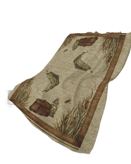 50" X 70" Khaki Beige And Green Animal Print Polyester Woven Plush Throw Blanket