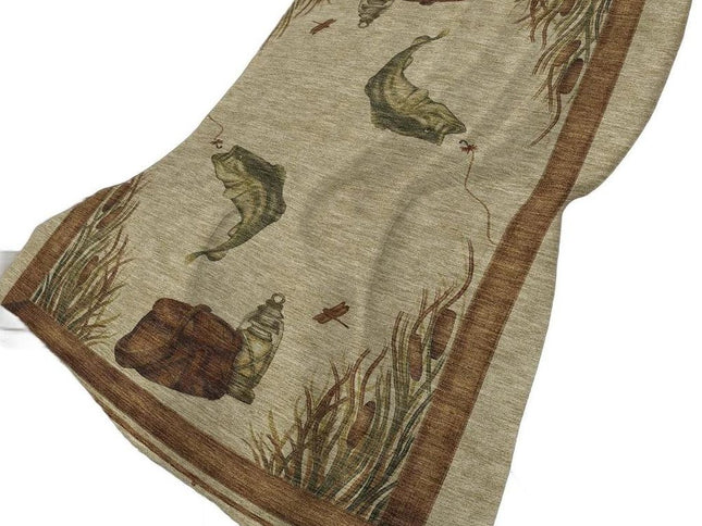 50" X 70" Khaki Beige And Green Animal Print Polyester Woven Plush Throw Blanket