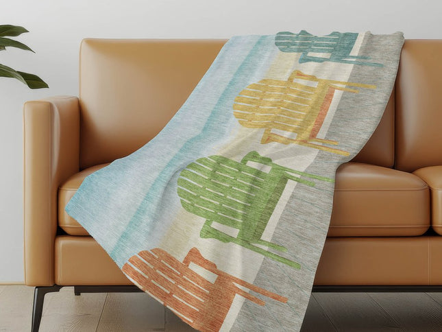 50" X 70" Blue Yellow And Green Striped Polyester Woven Plush Throw Blanket