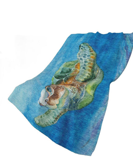 50" X 70" Blue Emerald And Brown Animal Print Polyester Woven Plush Throw Blanket