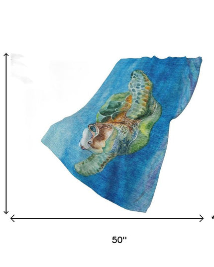 50" X 70" Blue Emerald And Brown Animal Print Polyester Woven Plush Throw Blanket