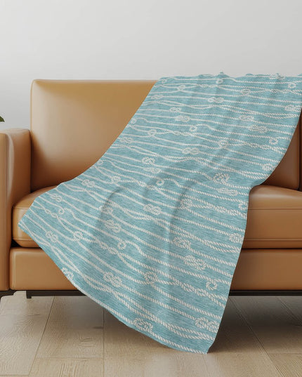 50" X 70" Teal And Ivory Striped Polyester Woven Plush Throw Blanket