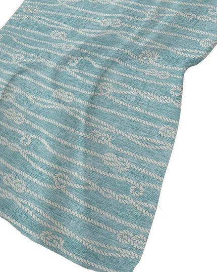 50" X 70" Teal And Ivory Striped Polyester Woven Plush Throw Blanket