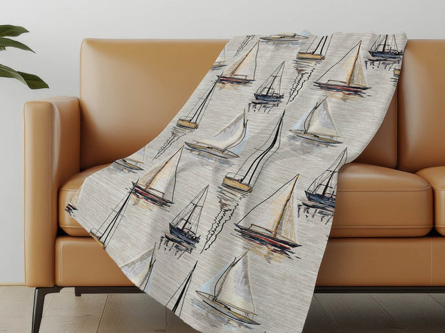 50" X 70" Ivory Beige And Charcoal Geometric Polyester Woven Plush Throw Blanket