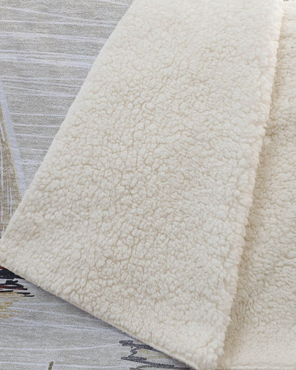 50" X 70" Ivory Beige And Charcoal Geometric Polyester Woven Plush Throw Blanket