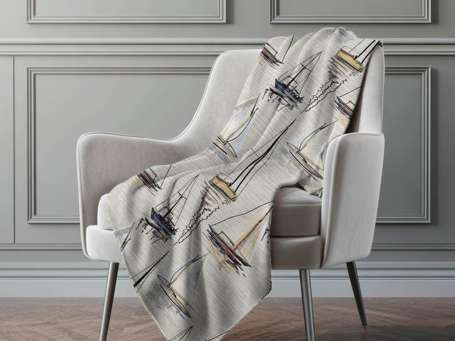 50" X 70" Ivory Beige And Charcoal Geometric Polyester Woven Plush Throw Blanket