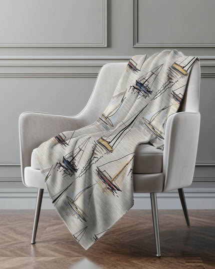 50" X 70" Ivory Beige And Charcoal Geometric Polyester Woven Plush Throw Blanket