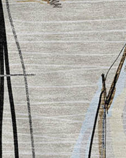 50" X 70" Ivory Beige And Charcoal Geometric Polyester Woven Plush Throw Blanket