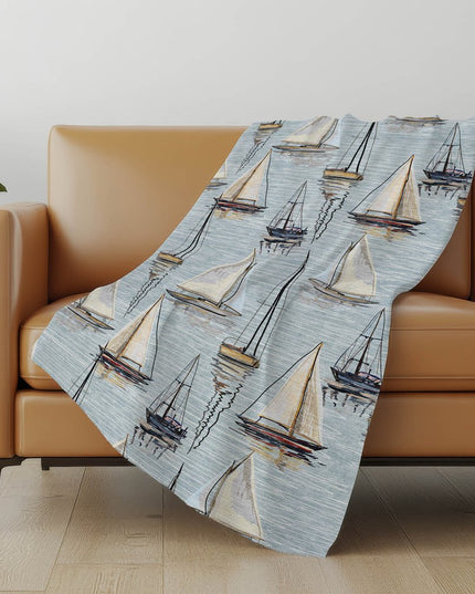 50" X 70" Sky Blue Ivory And Beige Geometric Polyester Woven Plush Throw Blanket