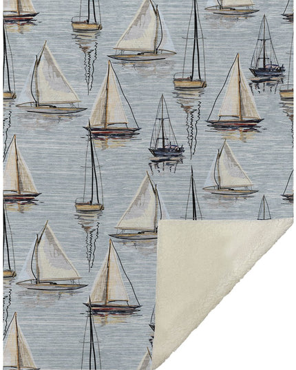 50" X 70" Sky Blue Ivory And Beige Geometric Polyester Woven Plush Throw Blanket