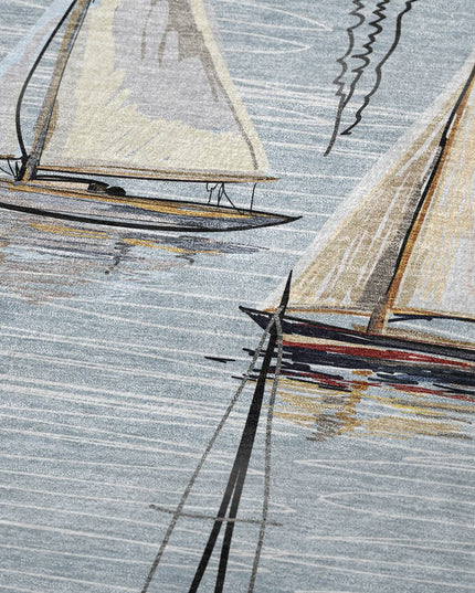 50" X 70" Sky Blue Ivory And Beige Geometric Polyester Woven Plush Throw Blanket