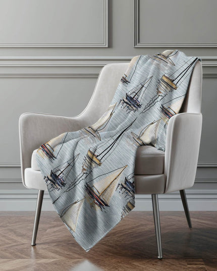 50" X 70" Sky Blue Ivory And Beige Geometric Polyester Woven Plush Throw Blanket