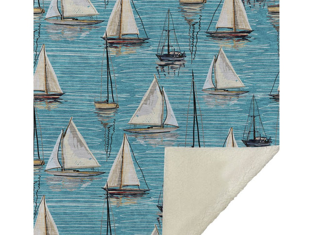 50" X 70" Teal Ivory And Beige Geometric Polyester Woven Plush Throw Blanket