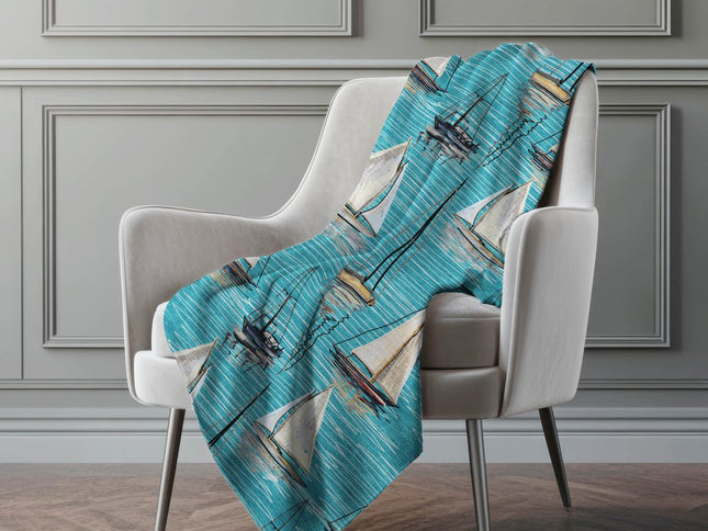 50" X 70" Teal Ivory And Beige Geometric Polyester Woven Plush Throw Blanket