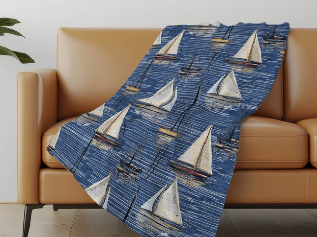 50" X 70" Navy Blue Ivory And Beige Geometric Polyester Woven Plush Throw Blanket