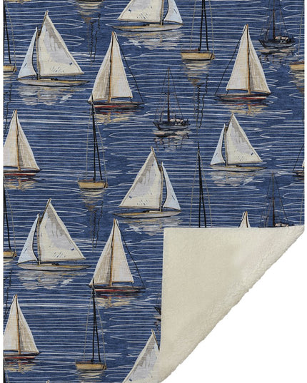 50" X 70" Navy Blue Ivory And Beige Geometric Polyester Woven Plush Throw Blanket