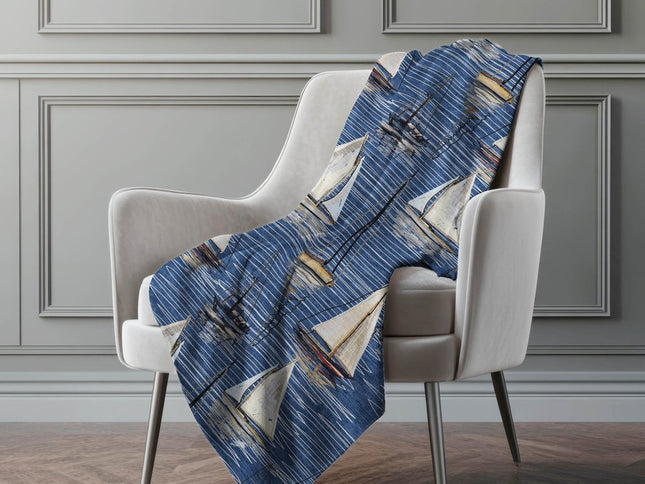 50" X 70" Navy Blue Ivory And Beige Geometric Polyester Woven Plush Throw Blanket