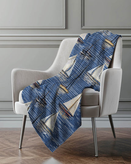 50" X 70" Navy Blue Ivory And Beige Geometric Polyester Woven Plush Throw Blanket