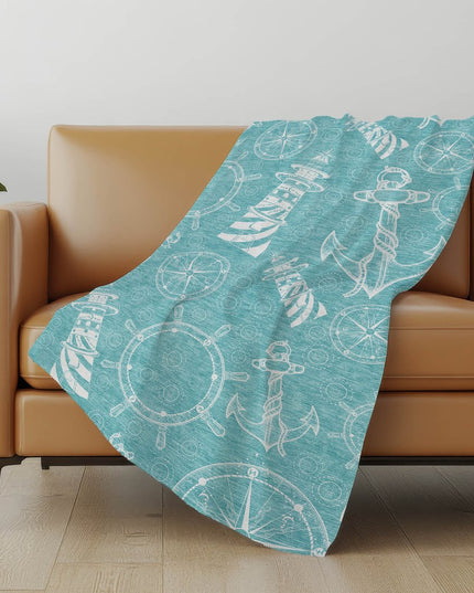 50" X 70" Teal And Ivory Geometric Polyester Woven Plush Throw Blanket