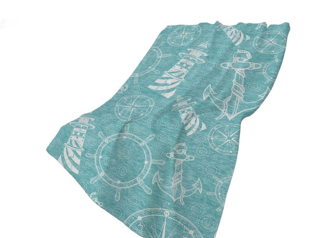 50" X 70" Teal And Ivory Geometric Polyester Woven Plush Throw Blanket