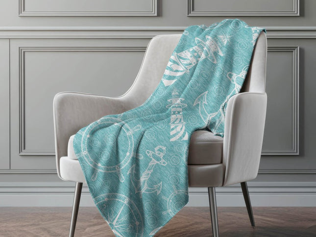 50" X 70" Teal And Ivory Geometric Polyester Woven Plush Throw Blanket