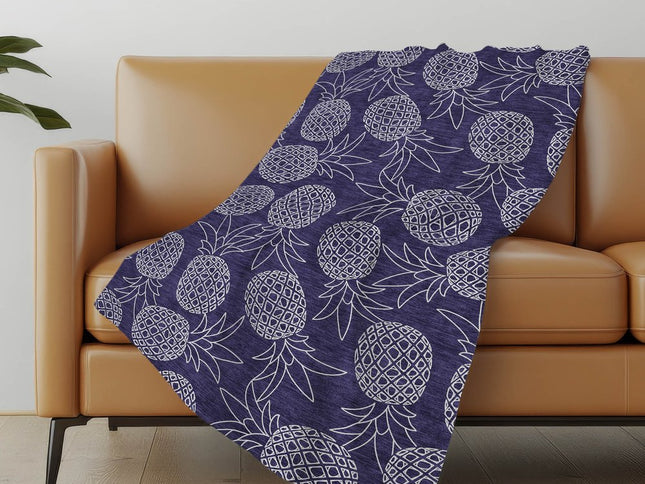 50" X 70" Blue And Ivory Geometric Polyester Woven Plush Throw Blanket