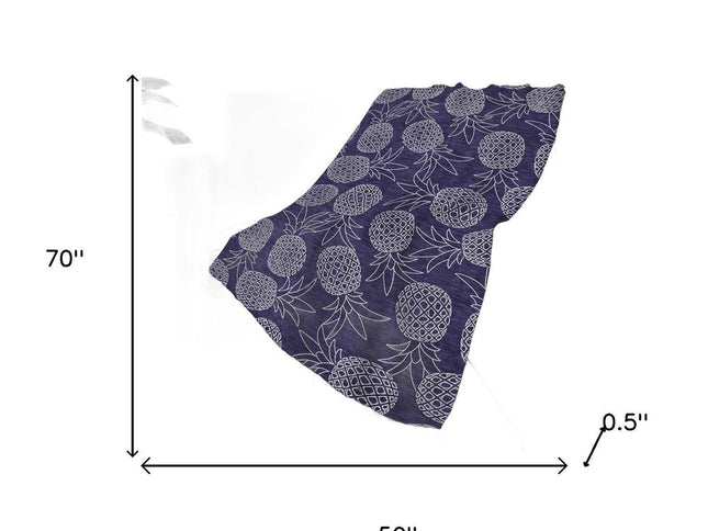 50" X 70" Blue And Ivory Geometric Polyester Woven Plush Throw Blanket