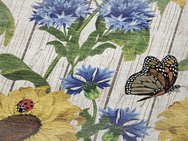 50" X 70" Yellow Blue And Ivory Floral Polyester Woven Plush Throw Blanket